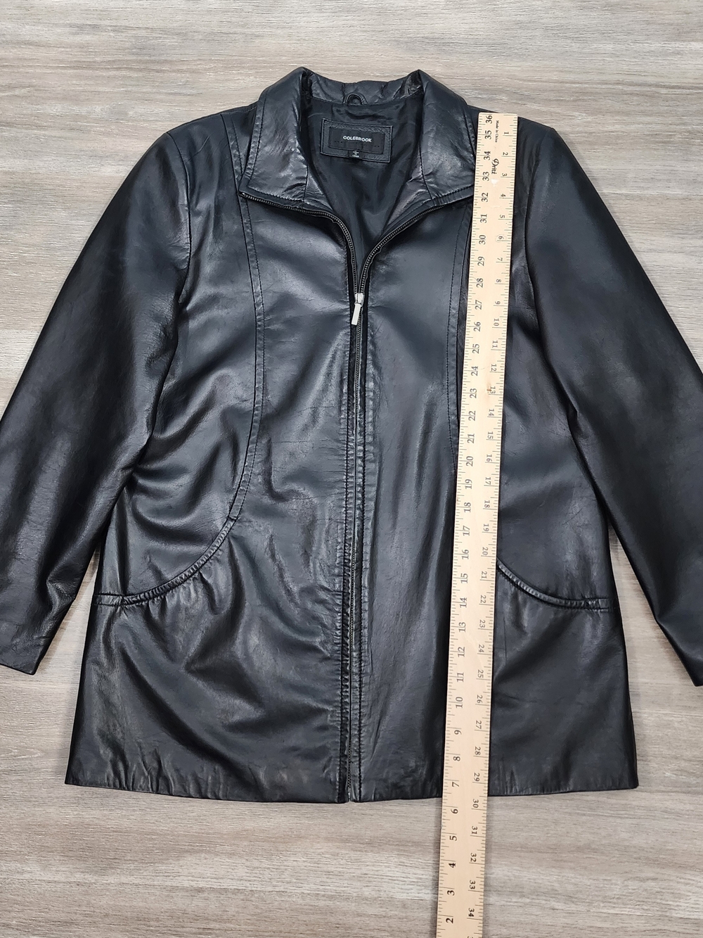 Colebrook Black Leather Jacket Women Large Zip Front Mid Length Coat Classic - Picture 2 of 9